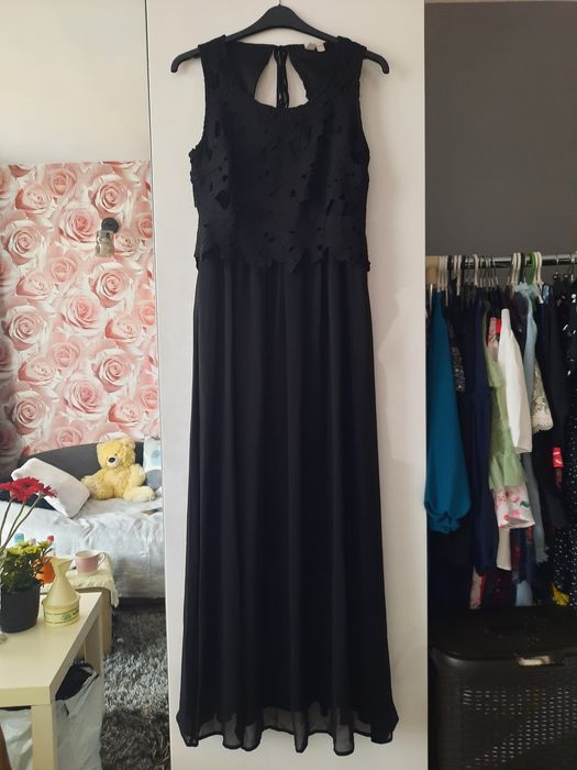WYPRZEDAŻ- Czarna sukienka maxi S-M, szyfonowa,  wesele inne imprezy