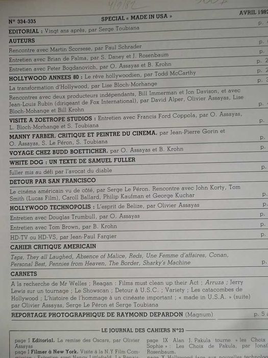 CAHIERS DU CINEMA (1982) - MADE IN U.S.A. Volumes I e II