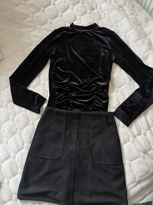 Чорна тепла під замш спідниця міні з шортами 42-42 хс-с