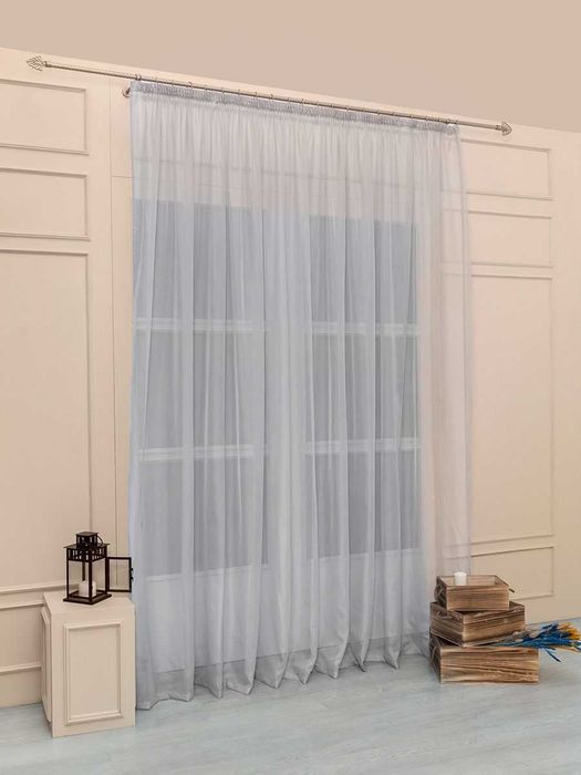 Готова тюль з тасьмою, тюль шифон однотонний, підшитий тюль на стрічці