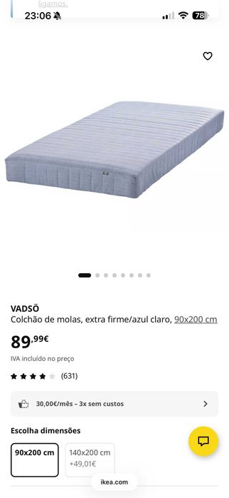 Colchão IKEA VADSÖ, 90x200 cm, em excelente estado