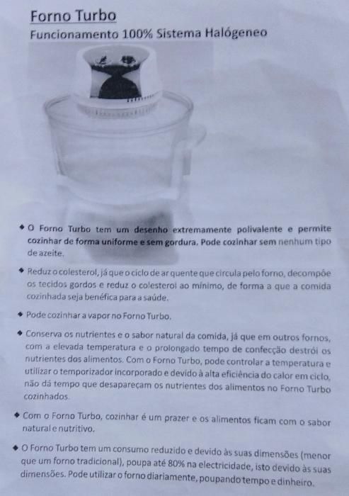 Forno Turbo, Sistema 100% Halogéneo, 100% Saudável