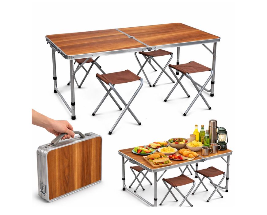 Stolik Turystyczny Kempingowy Stół Składany 4 Krzesła Walizka Zestaw