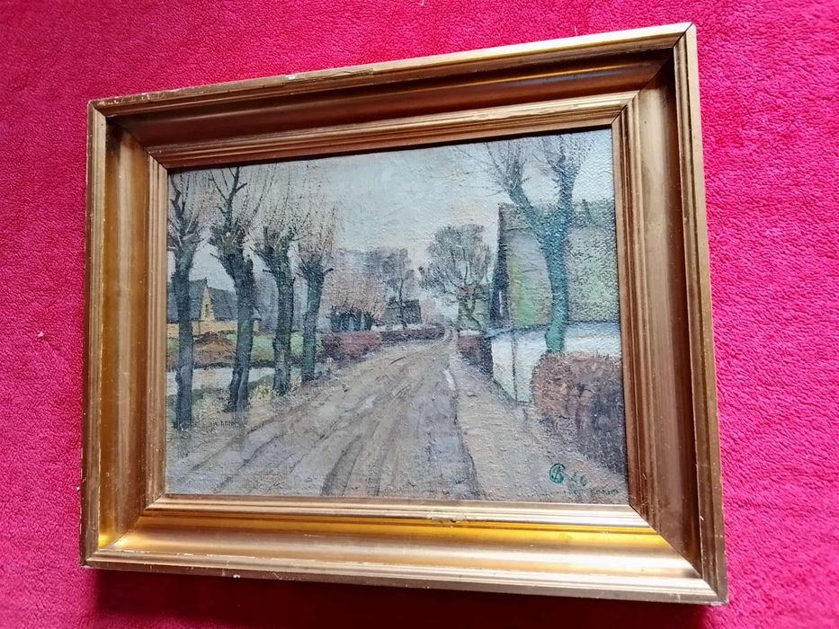 Stary obraz na płótnie sygnowany .