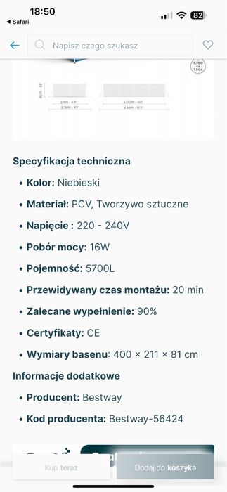 Basen stelażowy Bestway 4x2 metry