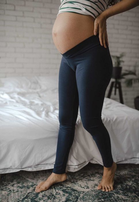 Legginsy CIĄŻOWE NOWE XL z niskim stanem GRANATOWE