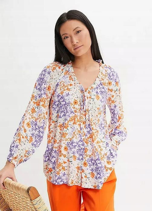 B.P.C bluzka koszulowa w kwiaty z wiskozy kolorowa 44.