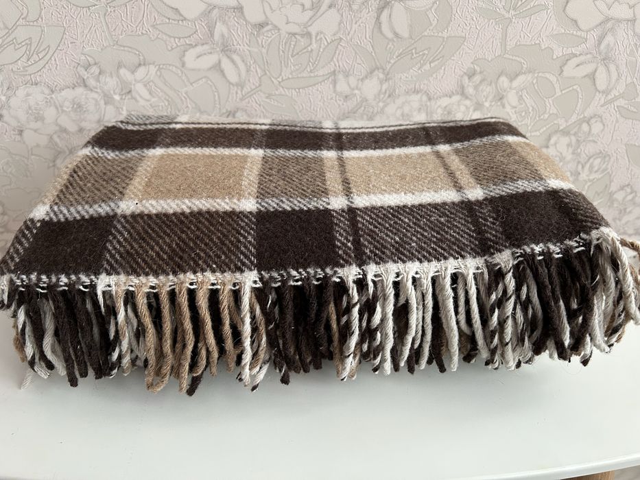 Плед вовняний двоспальний Vladi 165х190см Клітка-коричнева