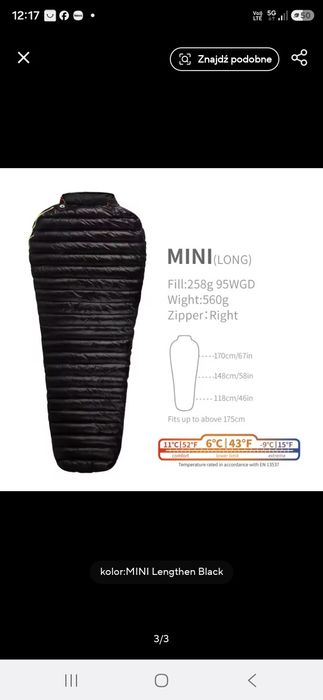 Śpiwór puchowy Aegismax mini L