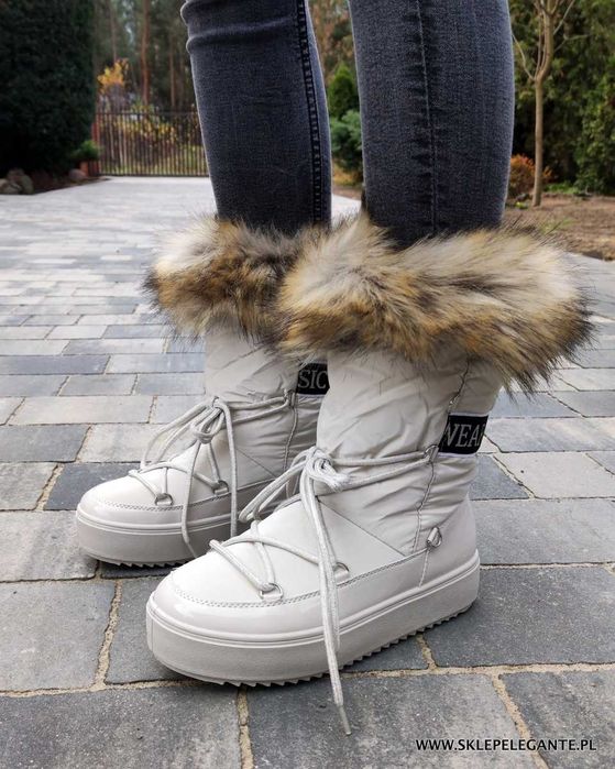 BEŻOWE śniegowce Z FUTERKIEM ocieplane CIEPŁE moon  36-41