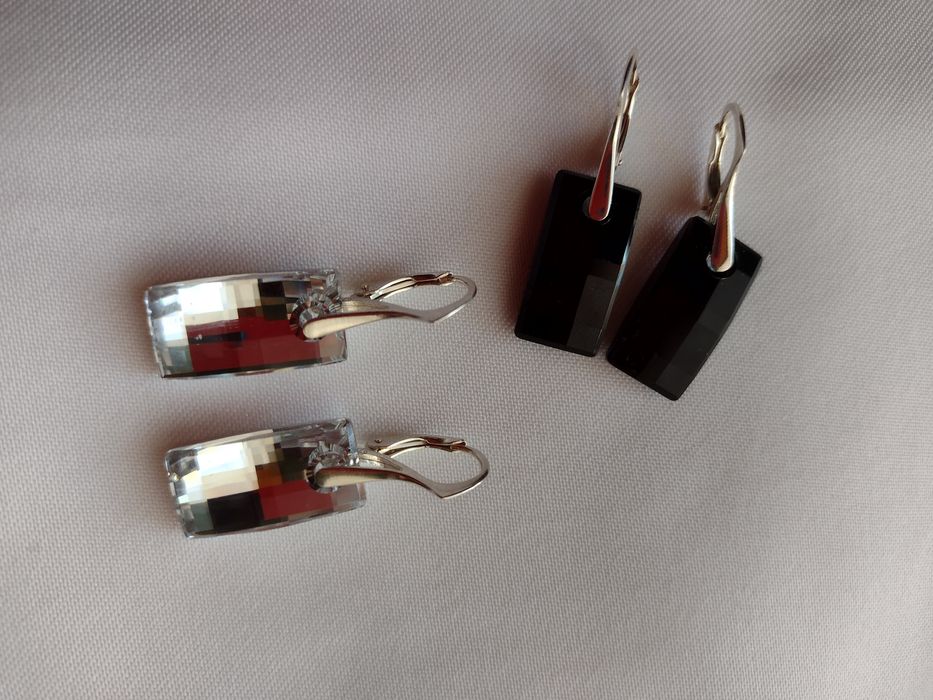 kolczyki 3,5cm czarne i srebrne Swarovski urban jet i crystal 2cm