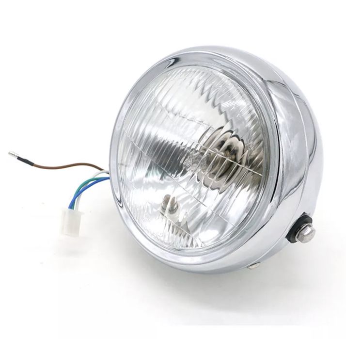Farol frontal cromado lente amarela dois apoios laterais