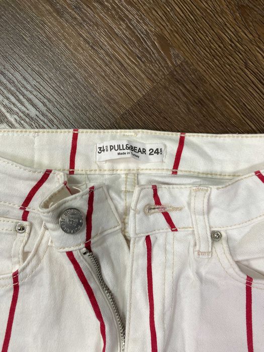Calças Senhora Pull&Bear Riscas Vermelhas — Tam. 34