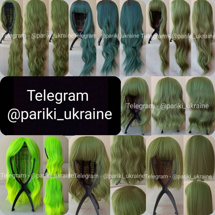 Зелена нова перука, довга, коротка, з чолкою, термостійка, парик