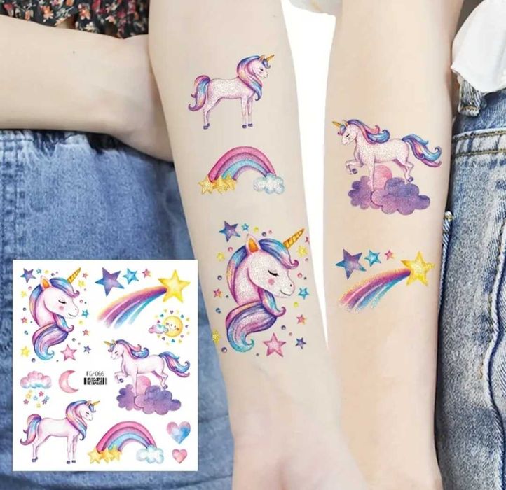 Tatuaże dziecięce JEDNOROŻCE 6 dużych arkuszy !