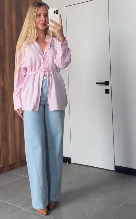 Лляна сорочка з поясом Zara рубашка