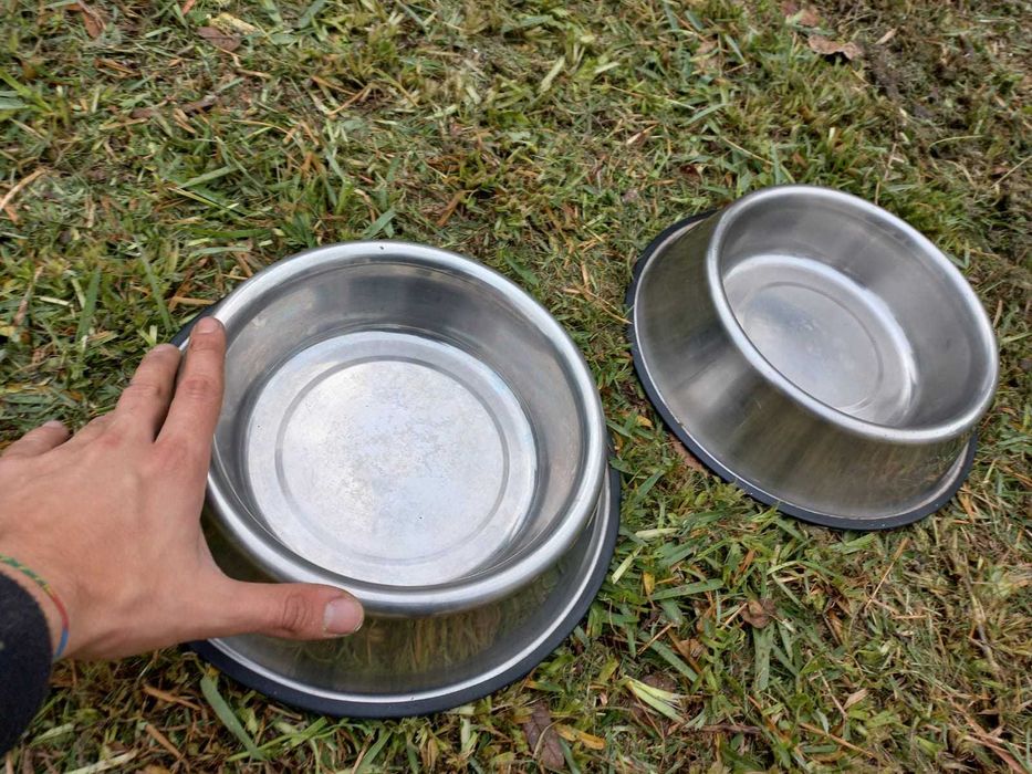 2 comedouros em inox, para cães (agua e comida