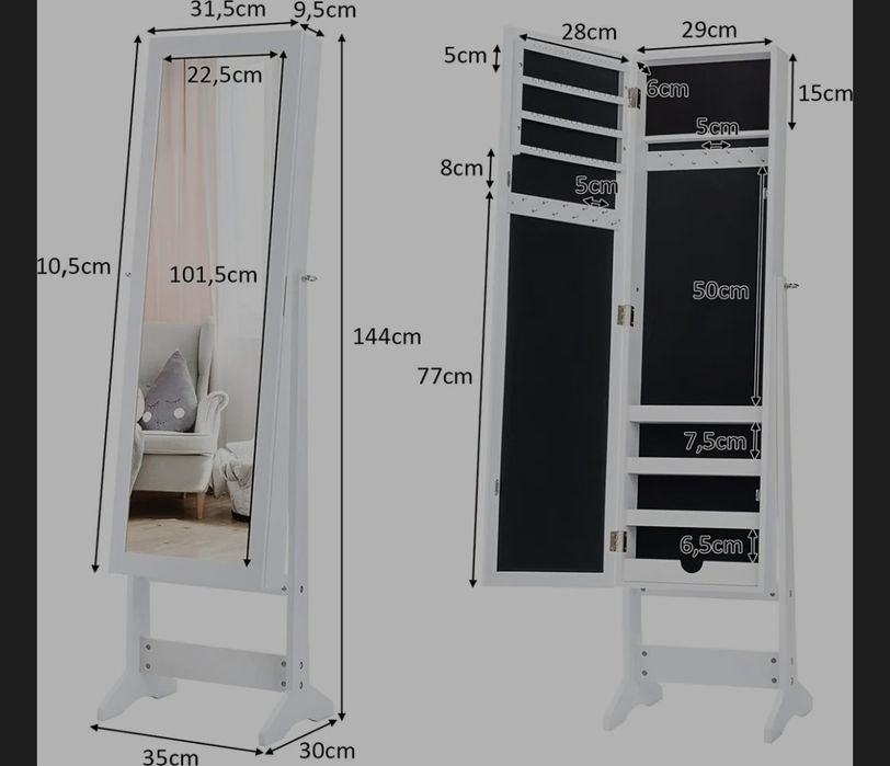 Szafka z lustrem biżuteria biała