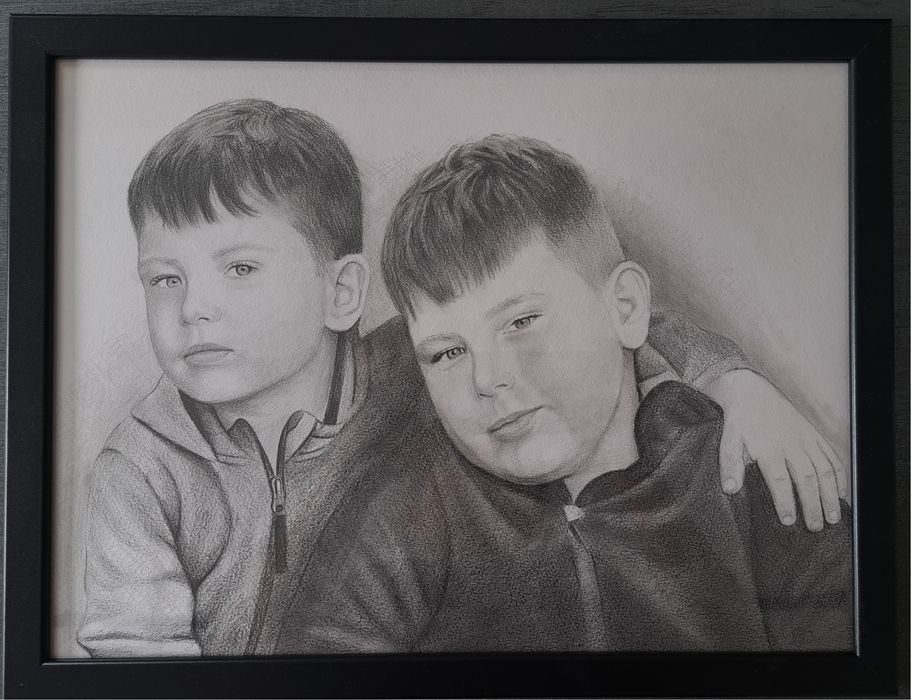 Portret 2osób na A3 rysowany ze zdjęcia oprawiony