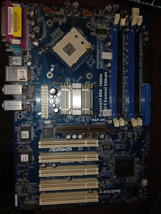 Ретро-комплект Socket 478: ASRock P4i65PE + Celeron D + Radeon 9550 + DDR1 2GB + БП