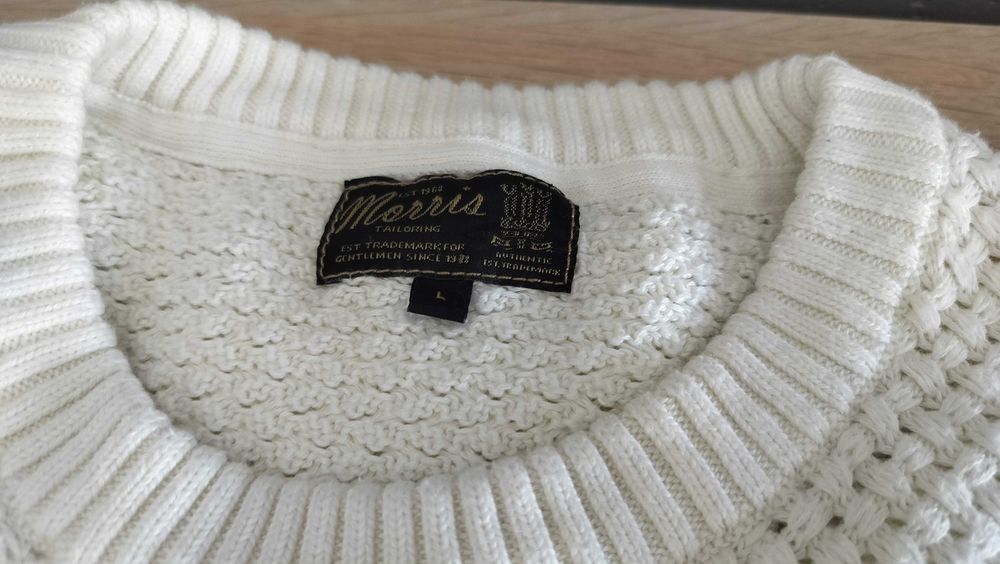 Sztokholm sweter męski L bawełna elegancki ekri swetry logowany Morris