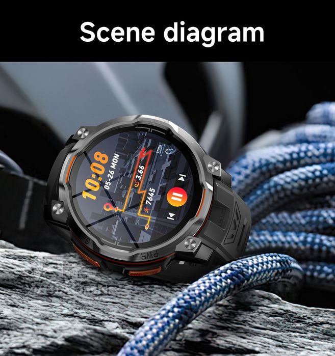 Тактичний смарт годинник T-REX Military Grade, GPS + Compass, OFFLINE MAPS, Батарея 1200 mAh