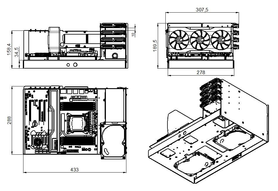 S-CASE 1 otwarta obudowa PC / serwer 6 x HDD