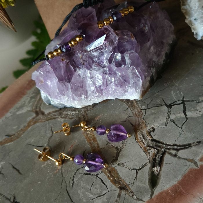 Komplet Ametyst , kolczyki + bransoeltka