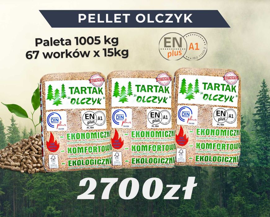 Pellet Olczyk EnPlus A1 6mm - Paleta 1005 KG - Pakowany w workach 15KG