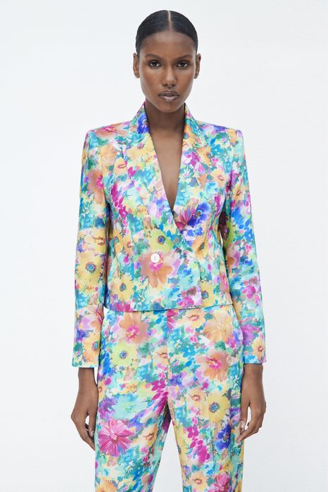 zara garnitur satynowy w kwiaty xs s m l