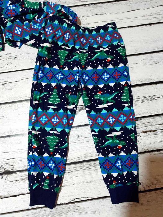 Тепла мікрофлісова новорічна дитяча піжама на хлопчика з динозаврами