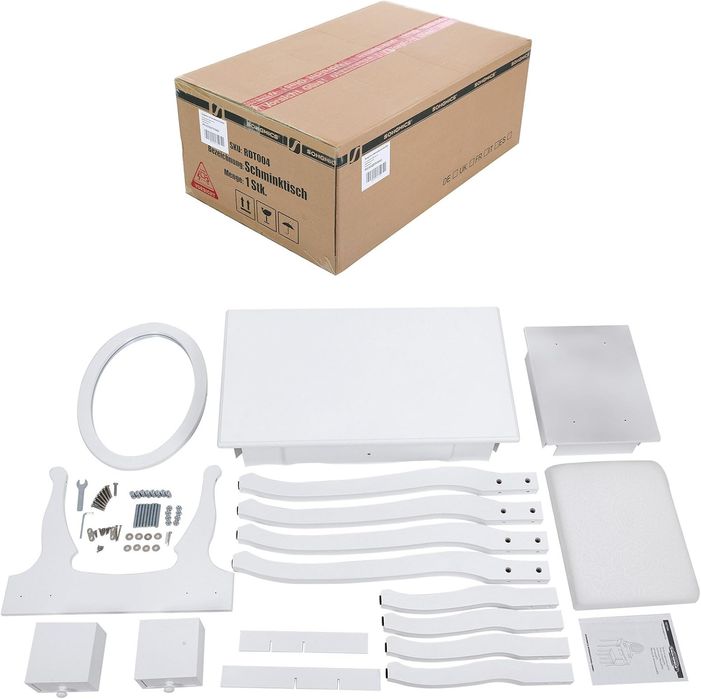 Toaletka kosmetyczna z lustrem i taboretem – biała, 3 szuflady