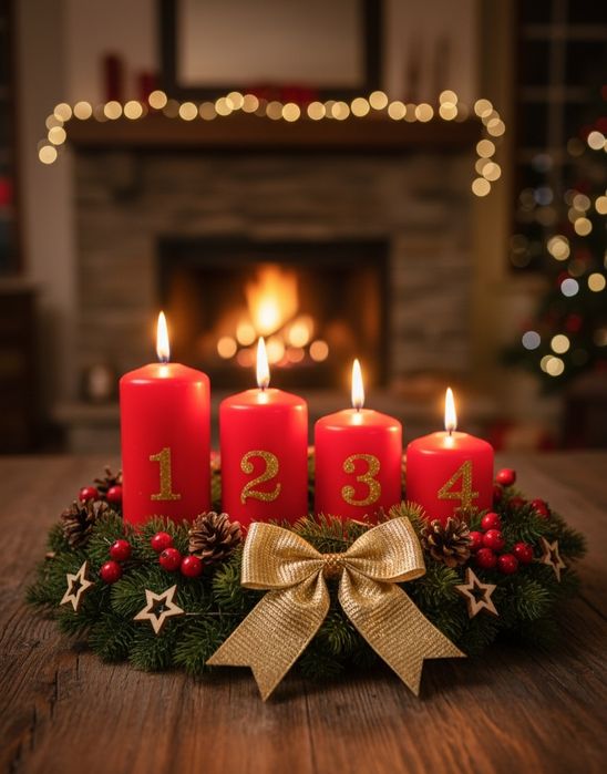 Свічки адвент червоні та білі