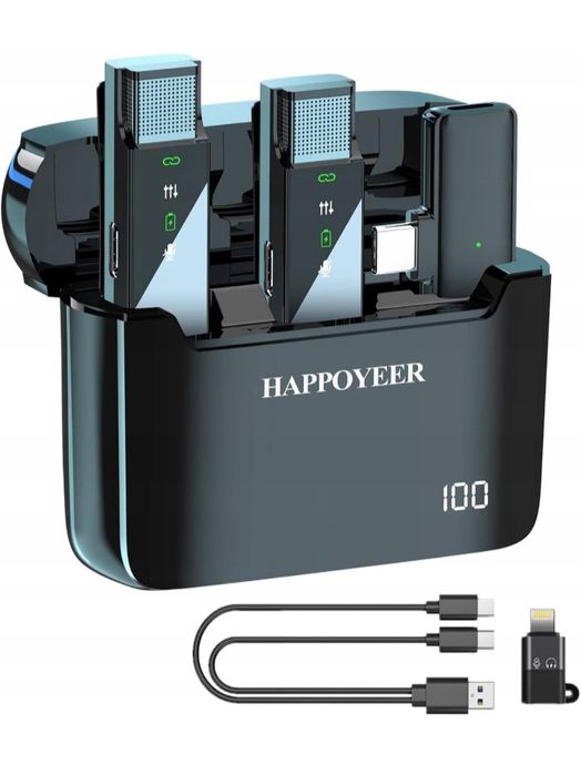 Happoyeer Bezprzewodowy Mikrofon Krawatowy Wyświetlacz Led Usb-c Light