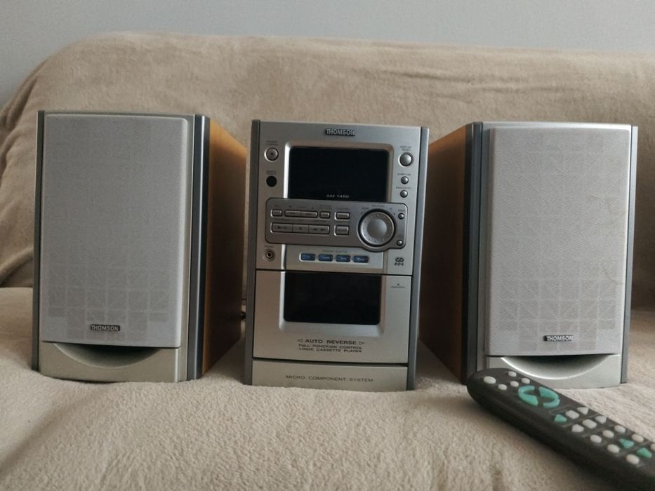 Wieża Thomson AM1450 + 2 kolumny + pilot | CD, kasety, radio, AUX