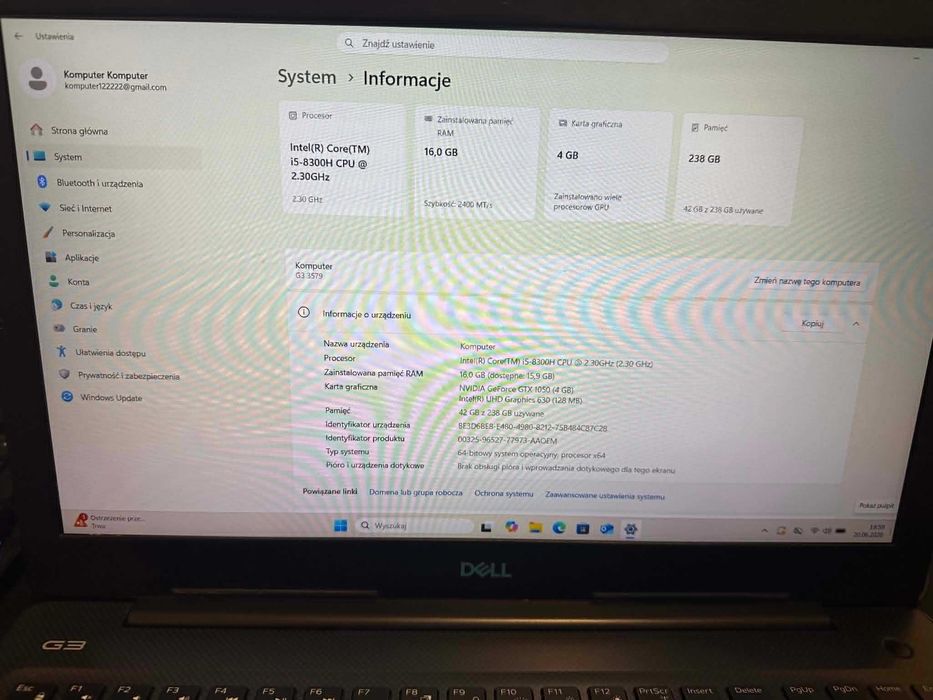 Laptop DELL P75F i5-8300H, GTX 1050