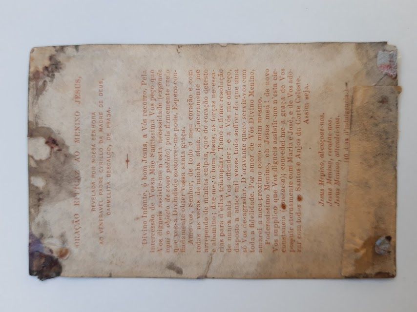 Postal de Menino Jesus de Praga com Oração