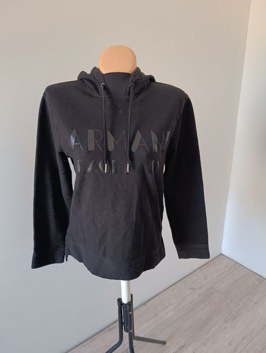 Czarna bluza S 36 Armani Exchange premium z kapturem logowana logo 3d