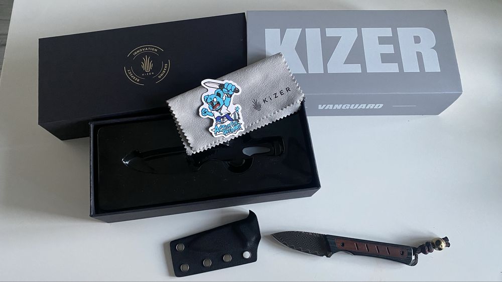 KIZER WHISKEY JACK Fixed G-10/Mkuruti Wood Damascus