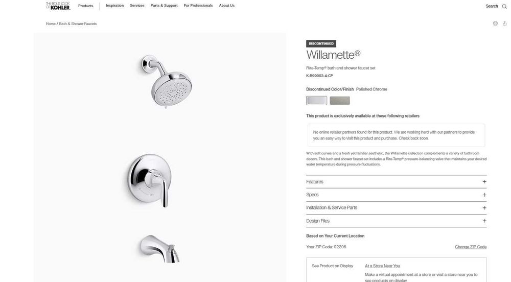 Душова Система  Willamette Kohler  K-R99903-4-CP