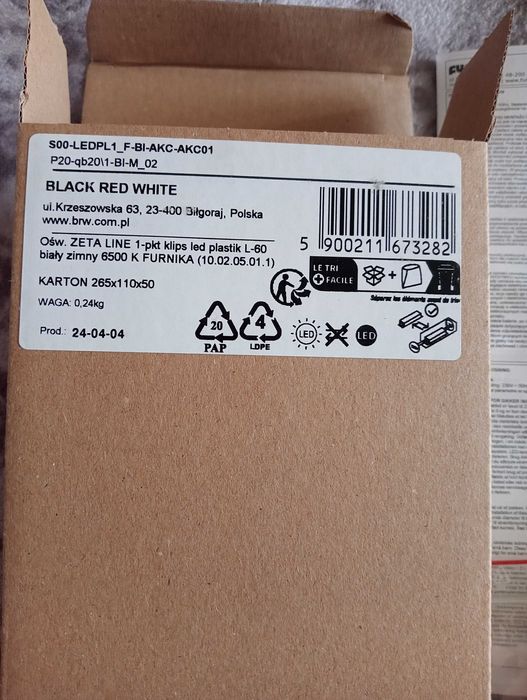 Oświetlenie line 1-pkt klips LED plastik L-60 biały zimny