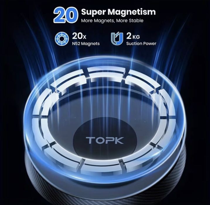 Магнітий тримач автомобільний магнітний TOPK для смартфону.  MagSafe , IPhone , Android