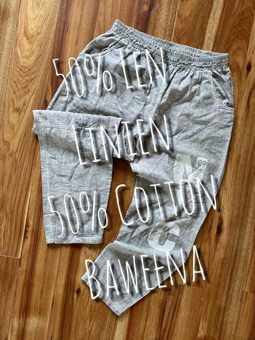 Len bawelna szare spodnie proste na gumce xxl 42 44 +size