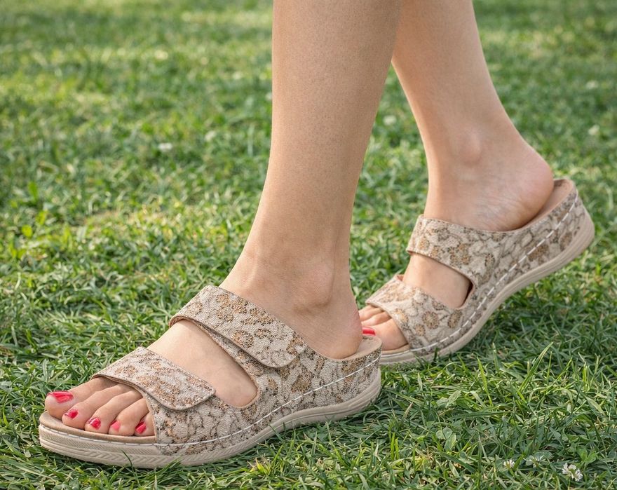 Klapki damskie na rzepy na koturnie KL-3-0859 be rozmiar: 39