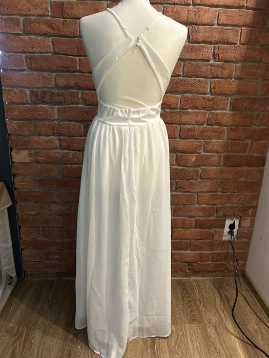 Zjawiskowa biała suknia Maxi z Odkrytymi Plecami elegancka ślub wesele