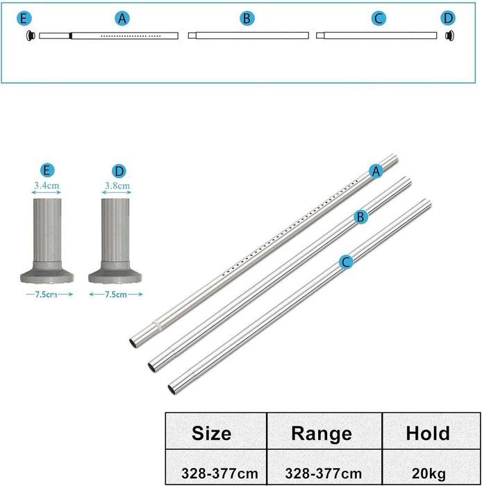 Drążek do zasłon o długości 92 cm - 377 cm,
