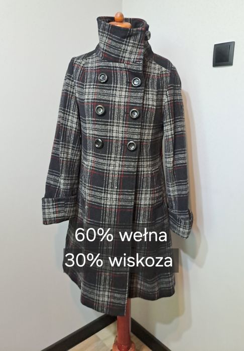 Wełniany płaszcz w kratkę classic woman by ellos 38 M