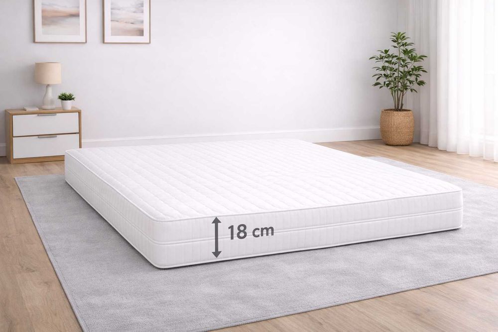 Solidne łóżko białe 140x200 + Materac sprężynowy 18 cm