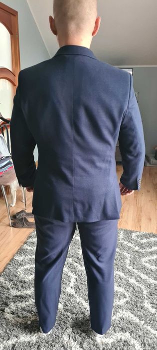 Garnitur męski granatowy firmowy DIAK komplet marynarka spodnie 170 cm