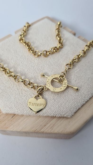 Złoty łańcuszek naszyjnik Tifany zapięcie Toggle grube ogniwa